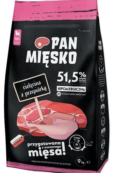 Pan Mięsko Karma sucha dla szczeniąt - cielęcina i przepiórka chrupki XS 9kg