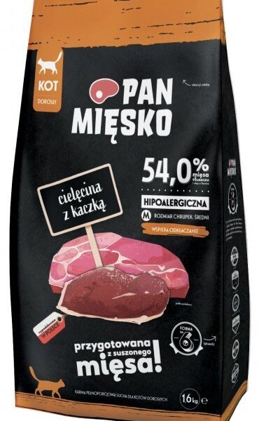 Pan Mięsko Karma sucha dla kota - cielęcina i kaczka chrupki M 1,6kg